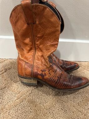 Classic Women’s Lizard Skin Leather Western Cowboy Boots - Size 8